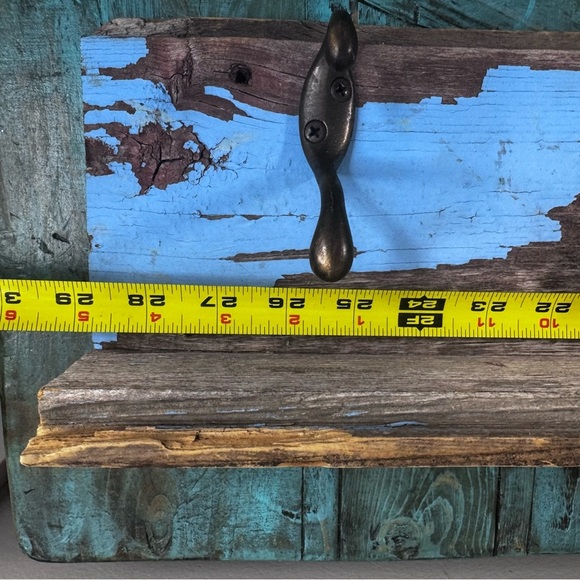 Handcrafted Reclaimed Barnwood Shelf with Hooks Rustic Farmhouse - Picture 7 of 11